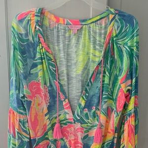 Lilly Pulitzer Knit Romper with Tassel Drawcords and Bell Sleeves Size S